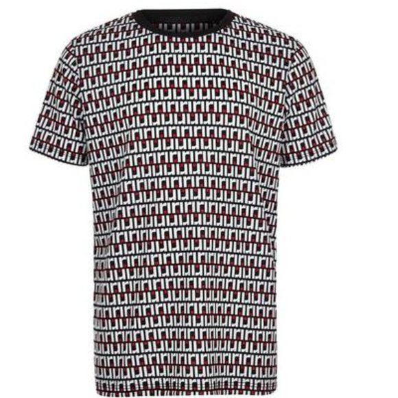 River Island Boys Navy Logo All Over Print T-Shirt - Picture 1 of 1